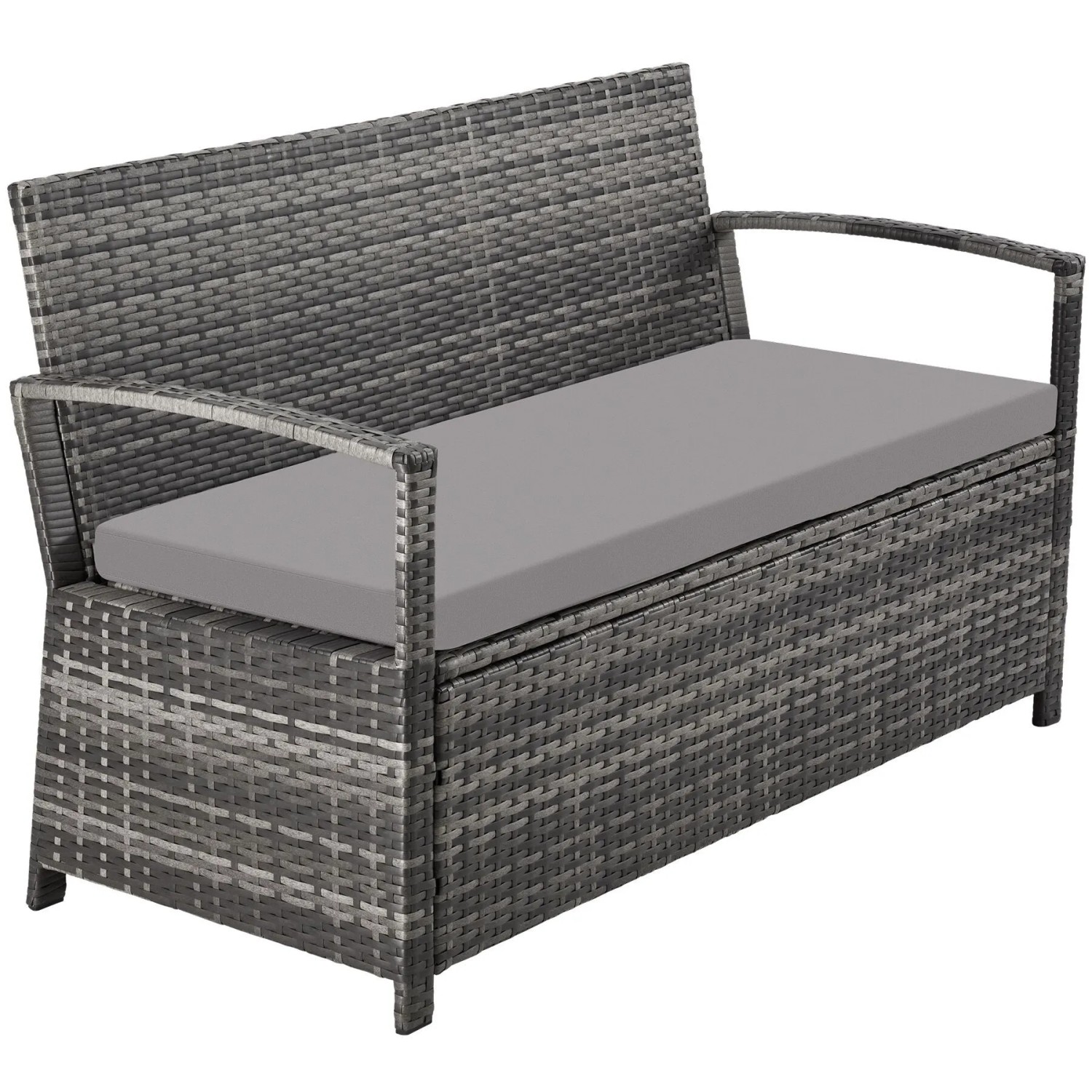 Tectake Rattan Gartenbank Vecchia 2 Sitzer  Wetterfest Großzügiger Stauraum  56 x 128 x 77 5 cm Grau