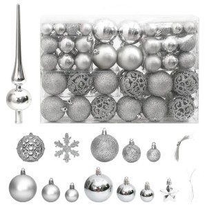 vidaXL 111-tlg. Weihnachtskugel-Set Silber: Kugeln, Spitze, Sterne und Schneeflocken für den Weihnachtsbaum.