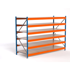 PROREGAL Weitspannregal MAXIMUS PRO Grundregal, 200x275x100cm, blau/orange mit 6 Spanplatten-Fachböden.