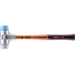 Halder Simplex Schonhammer 30mm mit Alu-Gehäuse und Holzstiel, TPE-soft/mid Einsätze.