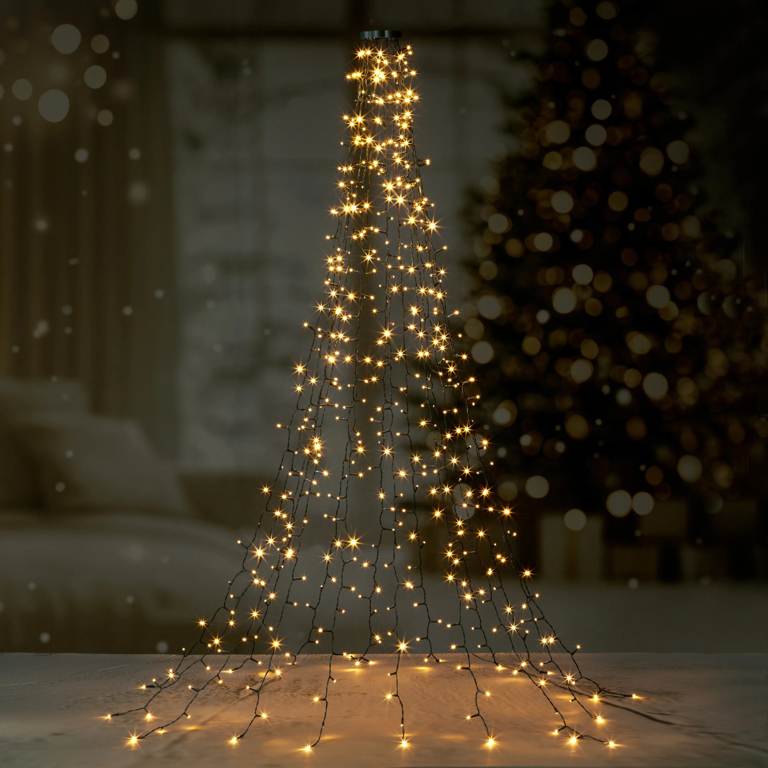 LED-Baum-Lichtervorhang mit 512 LEDs in Warm- und Kaltweiß für Innen und Außen.