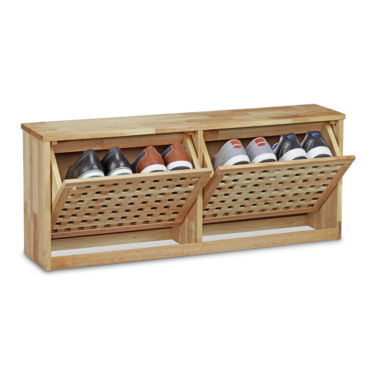 Relaxdays Schuhkipper Holz Walnuss Mit Kippfächern 38 Cm X 94 Cm X 20 Cm 7, 5 Kg