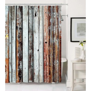 Sanilo Duschvorhang Antik 180x200cm mit Holz-Optik und 12 Ringen.