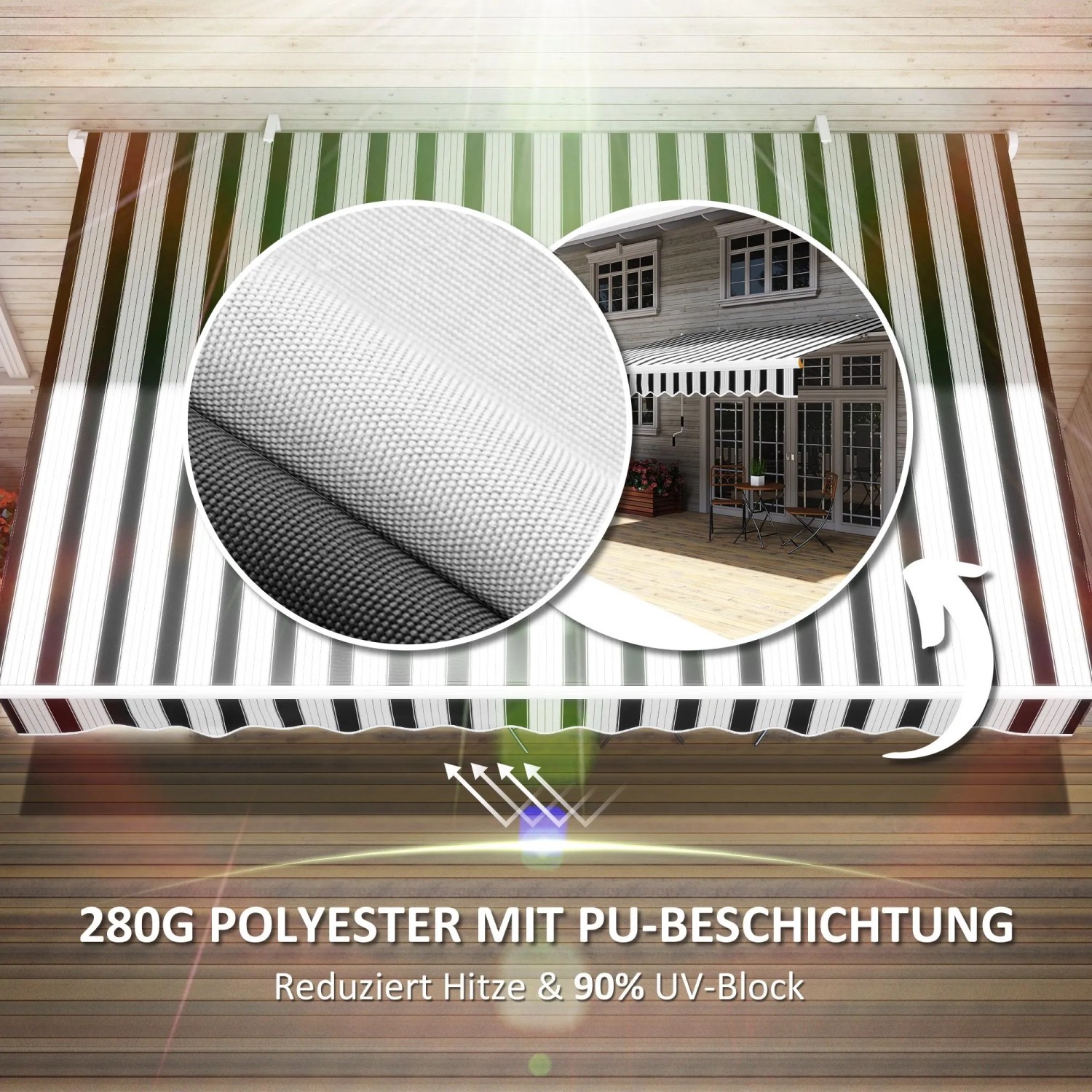 Outsunny Sonnenschirm Markise Aluminium Polyester Weiß Blau 395L x 245B x 350H cm_5
