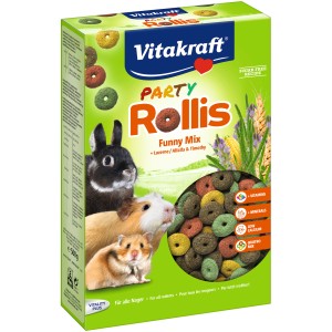 Vitakraft Rollis Party Nagerfutter, 500g Packung mit bunten Knusperringen für Kaninchen, Hamster & Co.