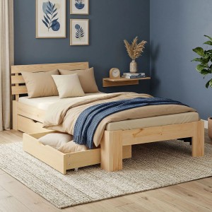Homestyle4u Holzbett 90x200 cm mit Federkernmatratze und 2 Bettkästten Einzelbett 3326