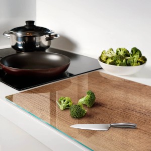 Tulup Herdabdeckplatte 80x52 cm Schneidebrett Glas Schutzplatte Küchenutensilien Spritzschutz Abdeckung Holz