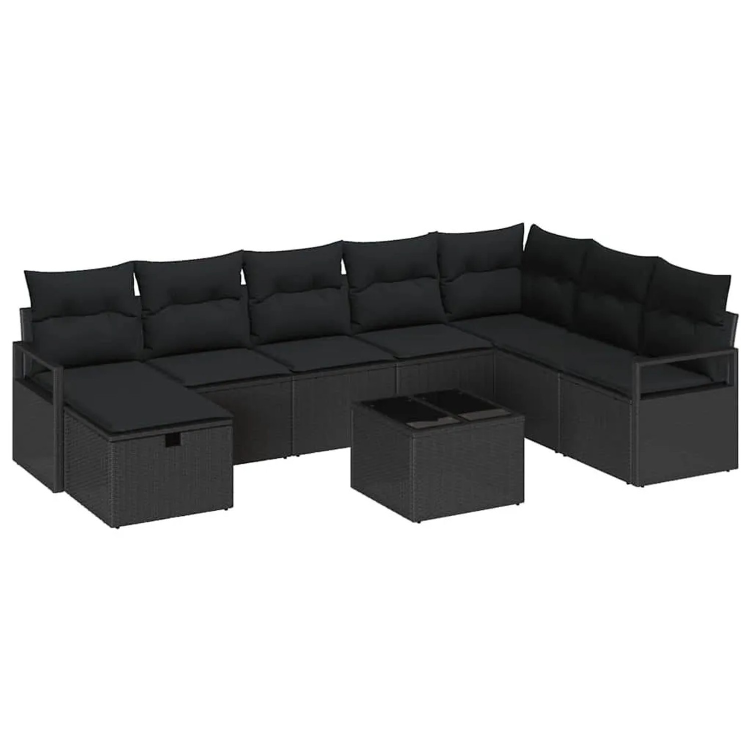 vidaXL Sofa Set mit Kissen mit Speicher 9 Stk Schwarz Poly-Rattan 3359242