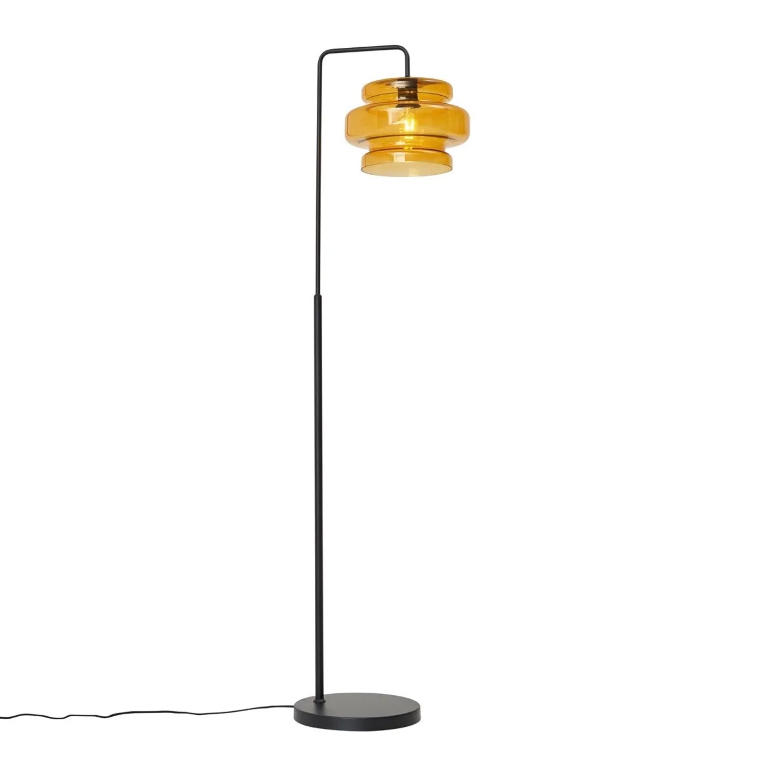 QAZQA Retro Stehleuchte Schwarz mit Orangefarbenem Glas Denise