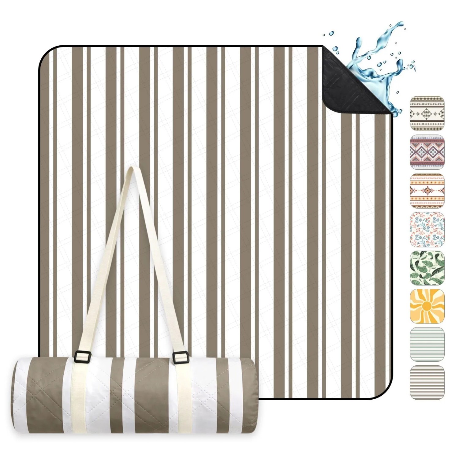 Sekey Picknickdecke Wasserdicht 200x200cm Campingdecke Stranddecke Braune Streifen