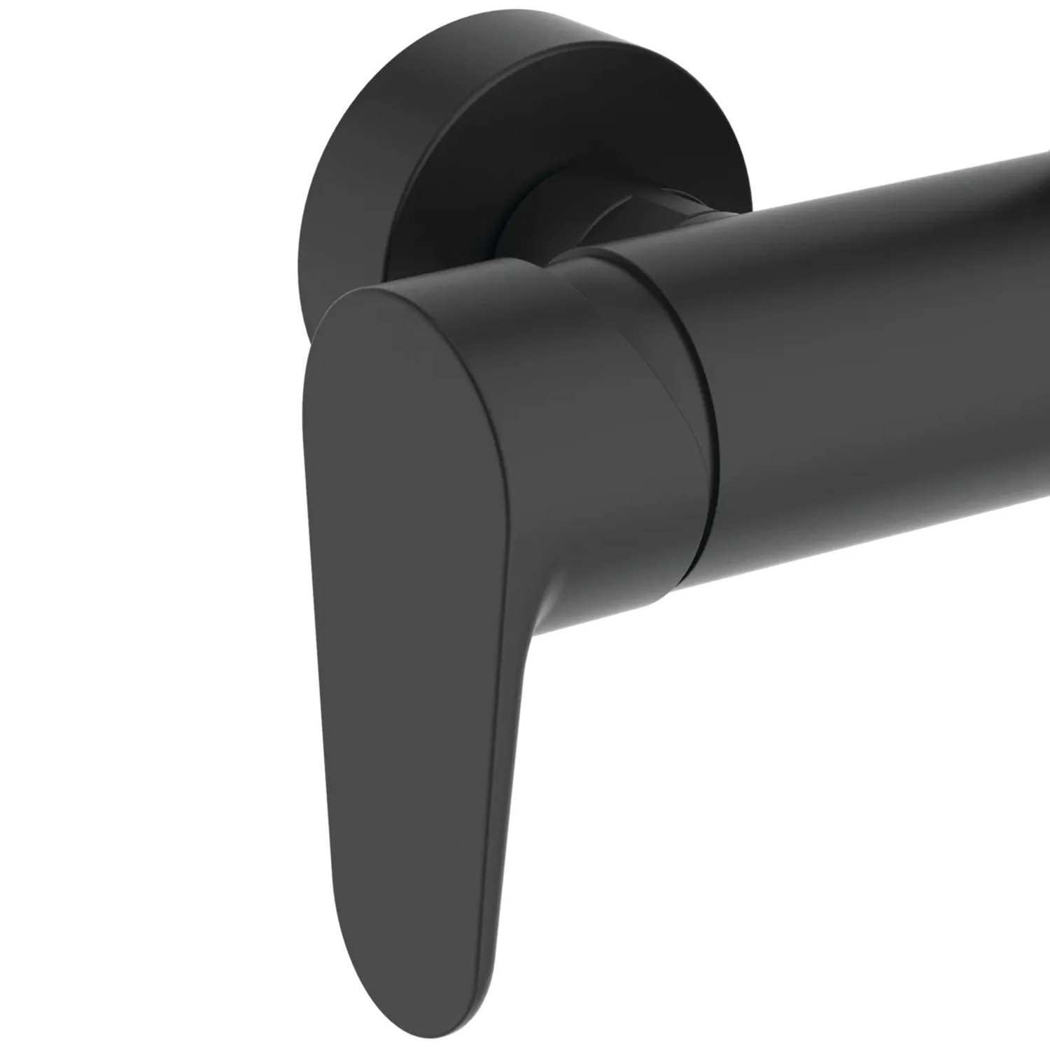 Detailaufnahme: Ideal Standard Einhebel-Armatur, schwarz matt, für Duschsystem.