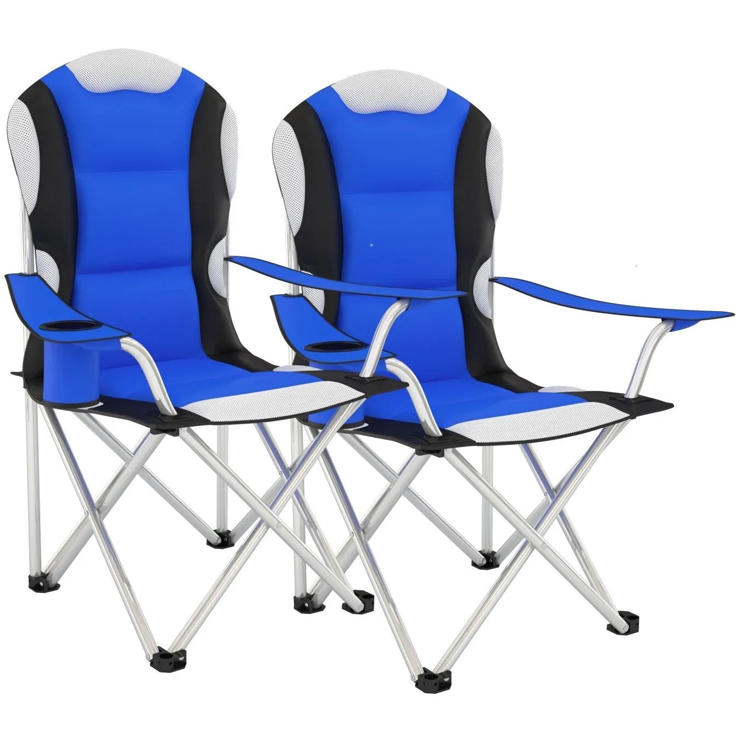 Tectake Campingstuhl  Faltbar  Gepolstert Mit Getränkehalter 2Er Set 60 x 88 x 110 cm Blau
