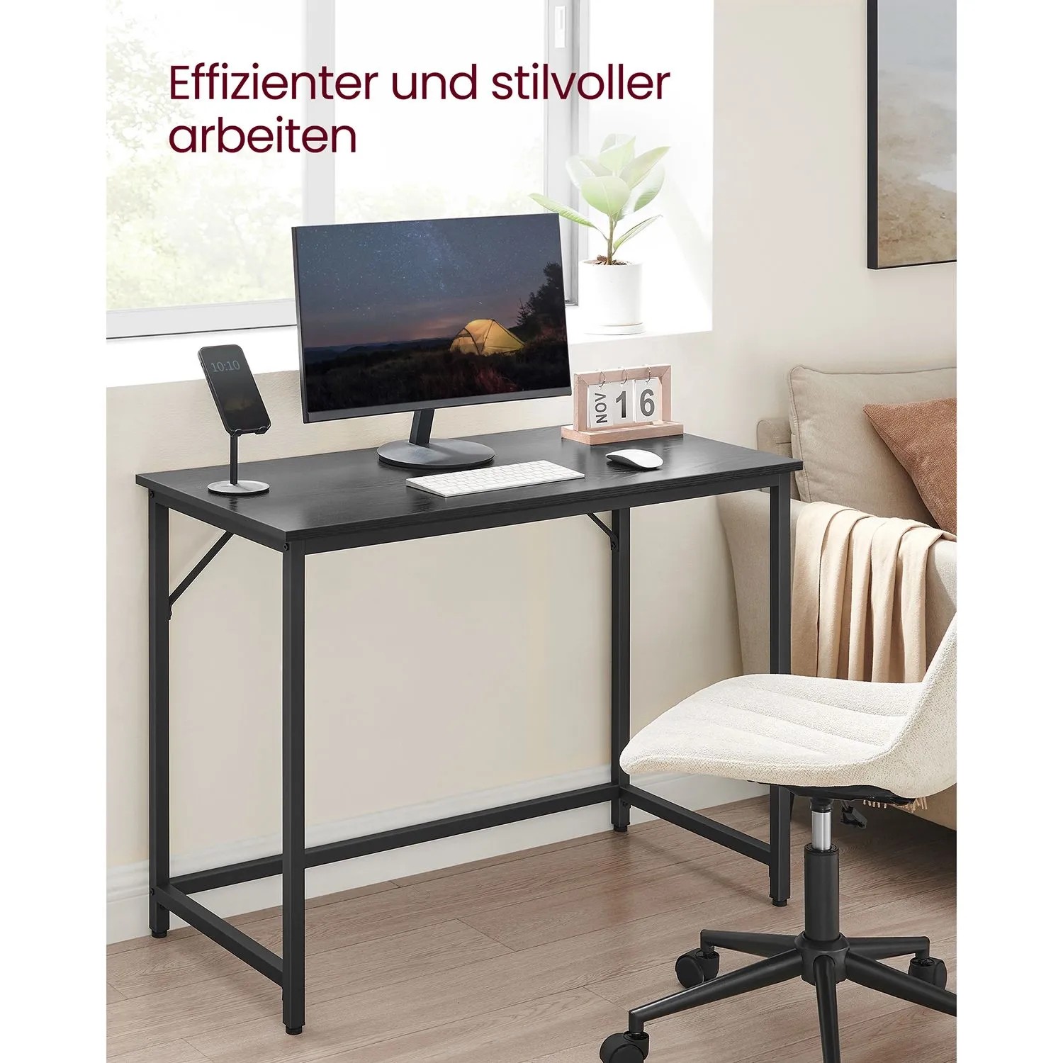 Vasagle Computertisch im Industrie-Design, 100x50 cm, schwarz, mit Stahlrahmen. Ideal für Homeoffice.