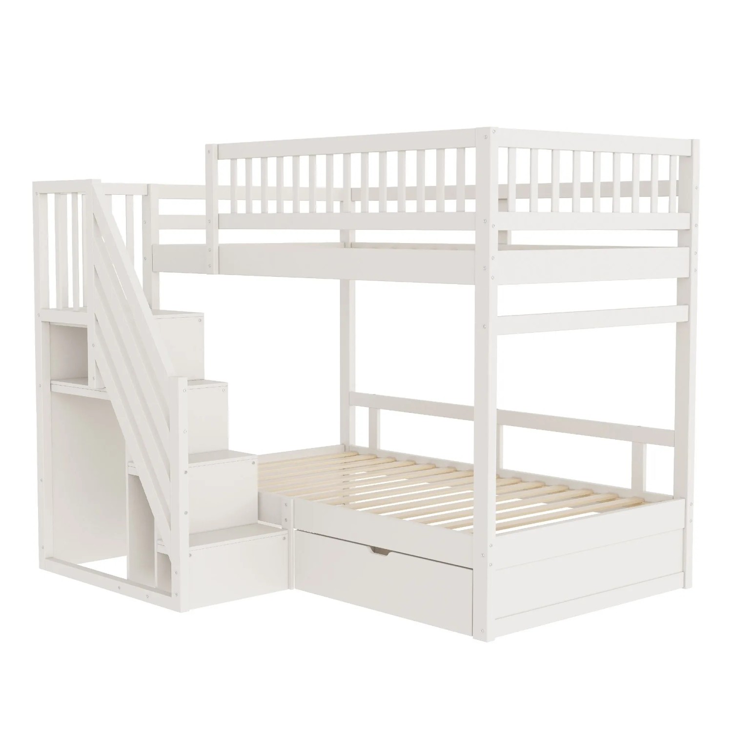 okwish Etagenbett 90x200cm mit Sicherheitsleiter und Schubladen Kinderzimmer Weiß ohne Matratze