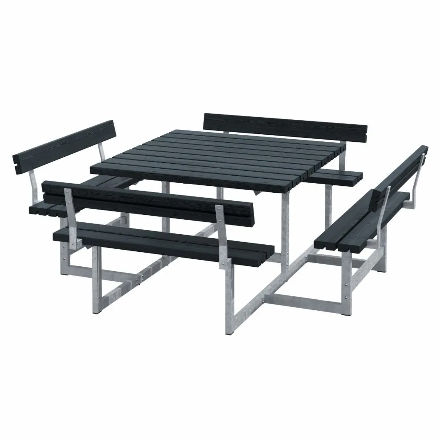 PLUS Gartenmöbel Sitzgruppe 224 cm Klappbar Schwarz mit 4 Rückenlehnen Holz