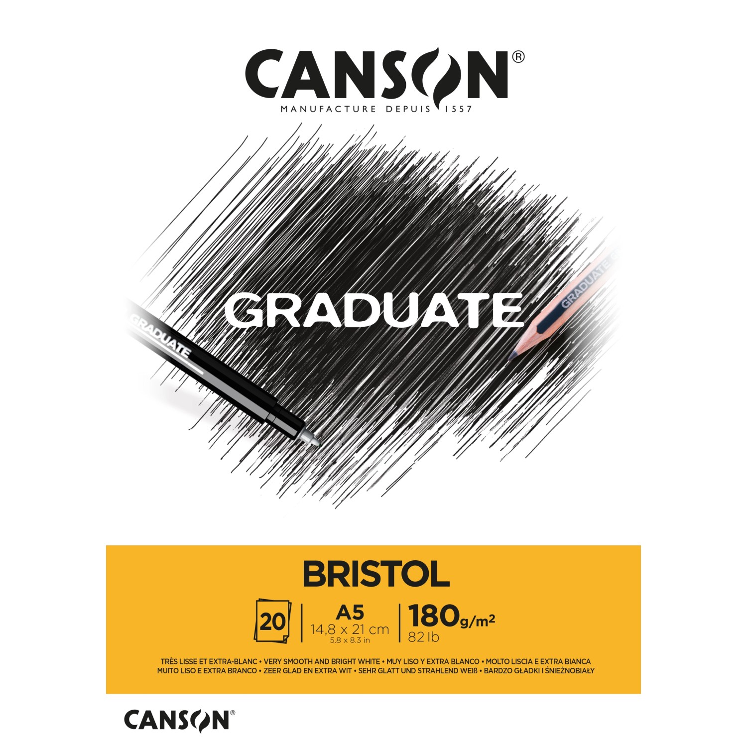 CANSON Graduate Bristol Papier sehr glatt A5 Hellweiß 20 Blatt