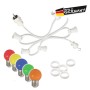 Weiße Partylichterkette mit E27-Fassungen, bunten LED-Kugellampen und Dichtungsringen. Made in Germany.