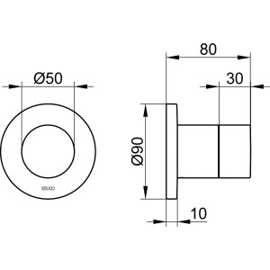 Technische Zeichnung Keuco IXMO Pure 59556 Umstellventil, Maße in mm.
