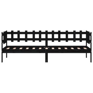 Schwarzes vidaXL Tagesbett (90x190 cm) aus Kiefernholz, Lattenrost sichtbar.