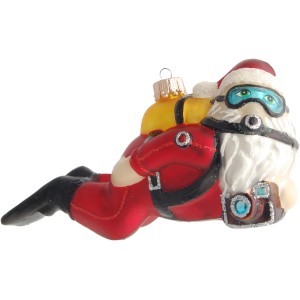 Weihnachtskugel: Tauchender Weihnachtsmann als Glas-Ornament von Krebs Glas Lauscha, 6cm.