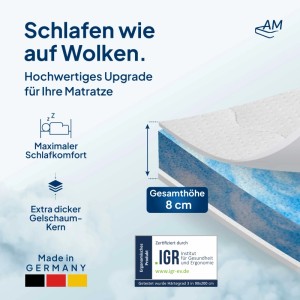 AM Qualitätsmatratzen Premium Plus Gelschaum Topper RG50 Made in Germany 200x200cm