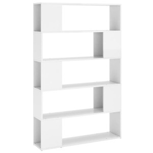 Modernes, weißes Bücherregal/Raumteiler mit fünf Fächern aus Holzwerkstoff.