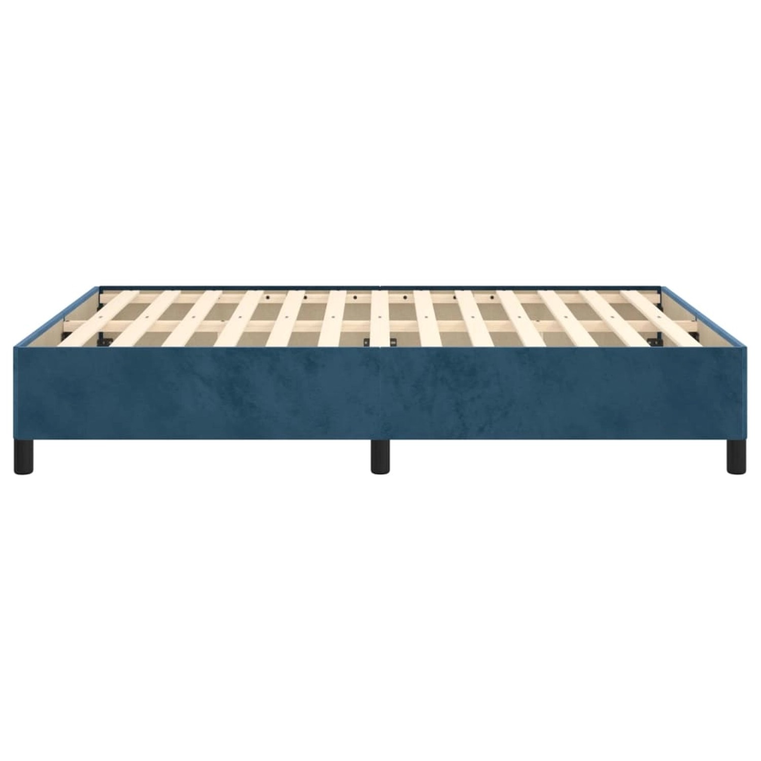 Dunkelblaues vidaXL Bettgestell (140x200 cm) aus Samt mit Lattenrost.