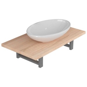 vidaXL Badmöbel-Set, 2-teilig, Eichenbraun mit Keramikwaschbecken.