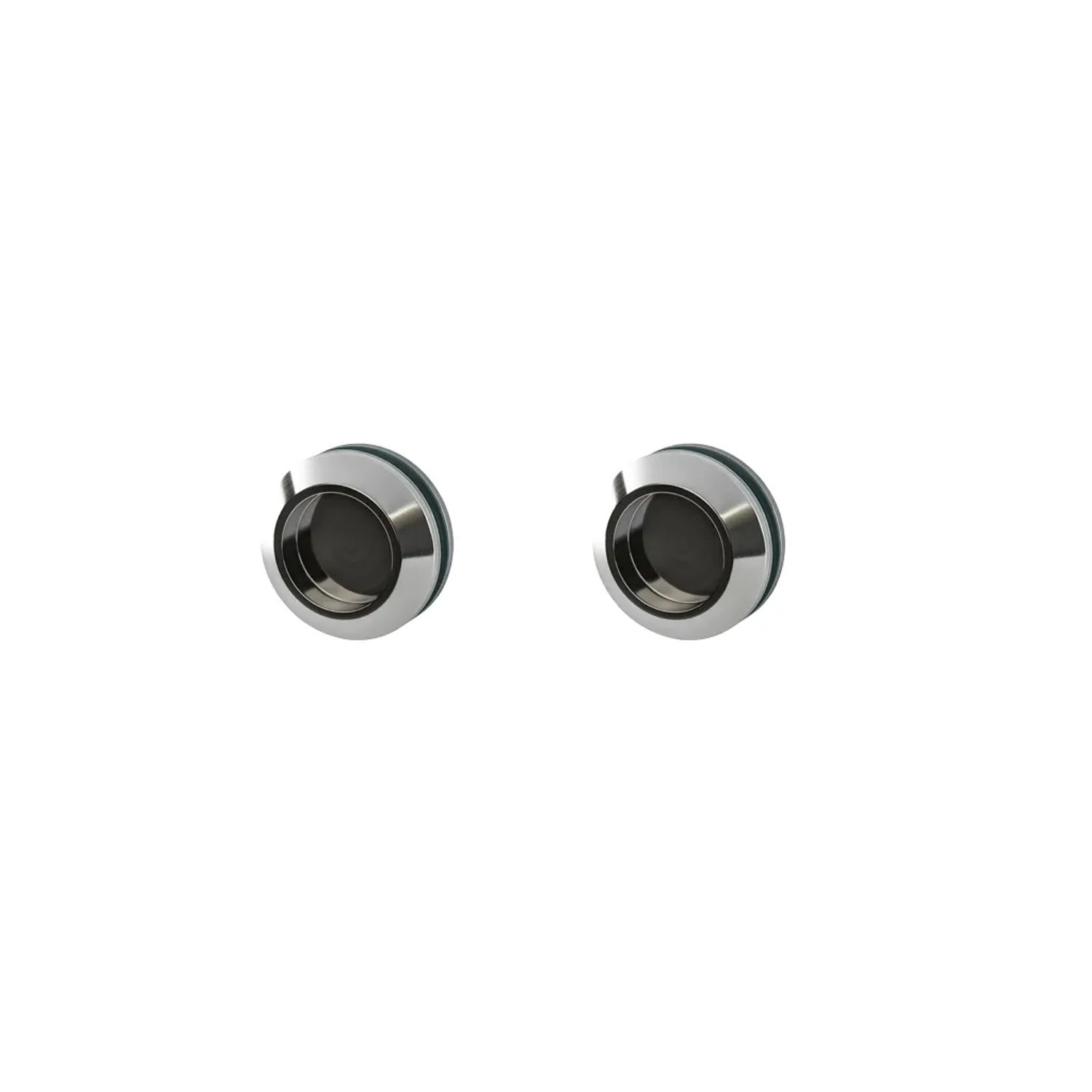 Zwei Griffmuscheln aus Aluminium für Levidor Doppelglasschiebetür, satiniert.