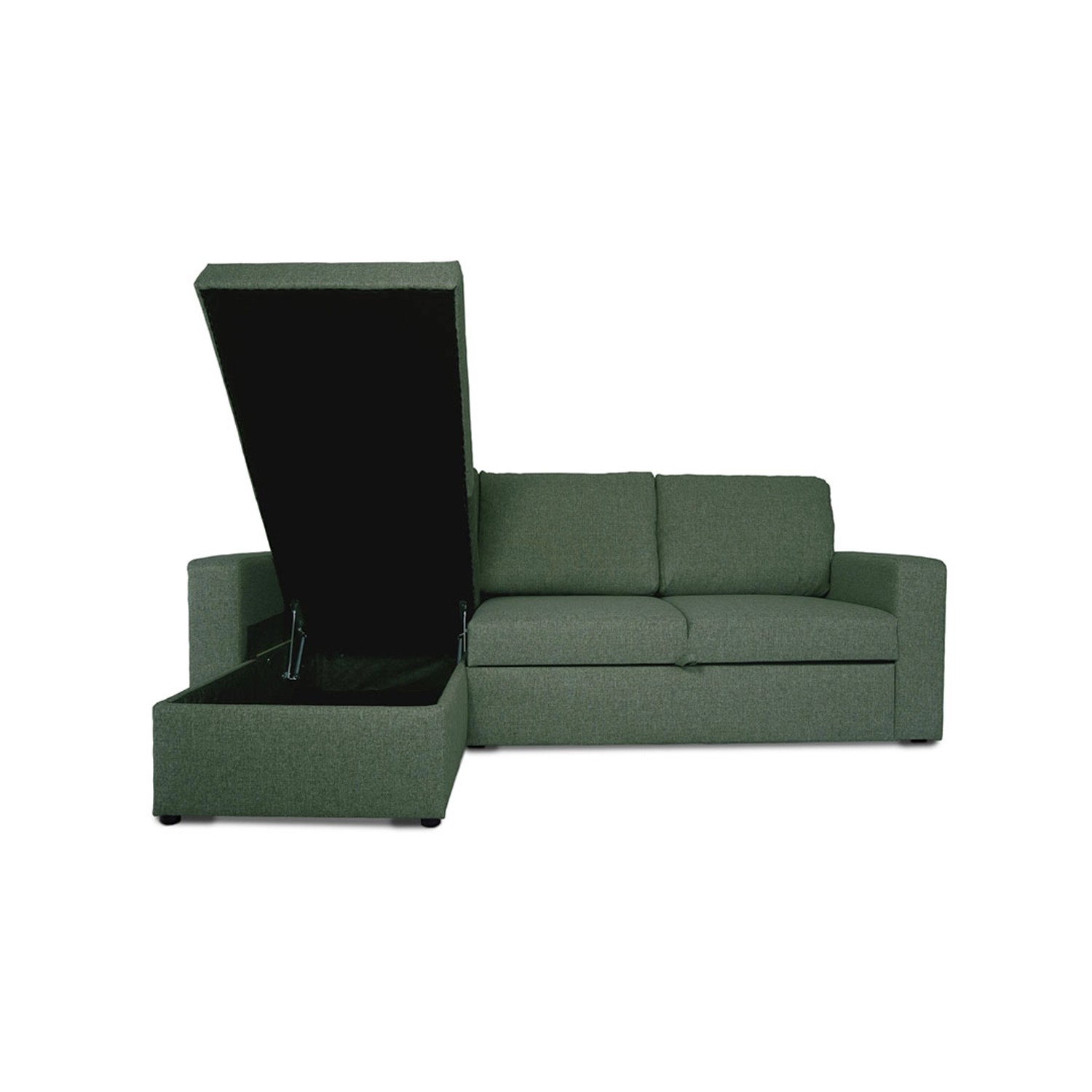 Grünes ebuy24 Odin Schlafsofa Ecksofa mit offenem Stauraum.