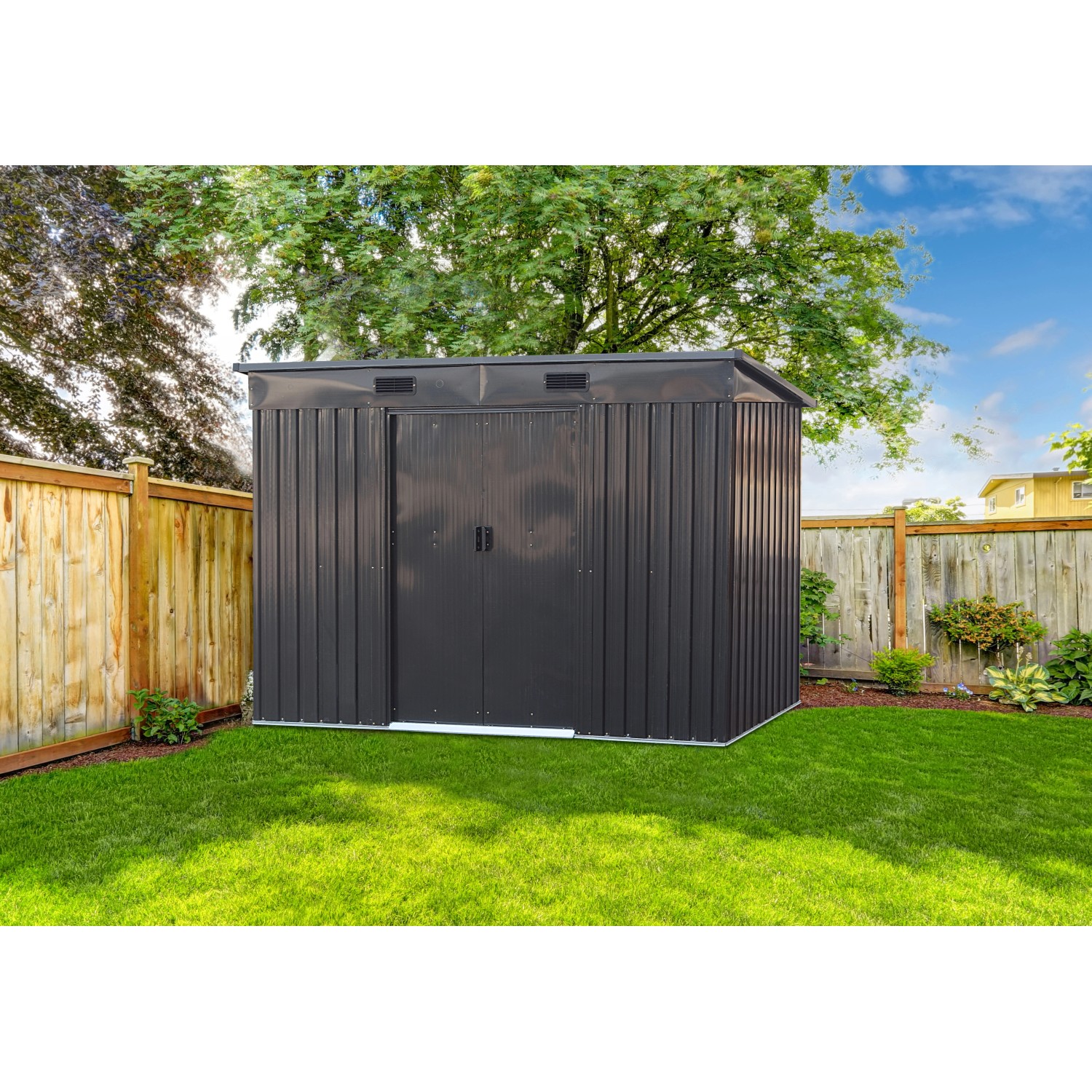 Tepro Metallgerätehaus Multi Shed Large in Anthrazit, Gerätehaus mit Pultdach und Schiebetüren.