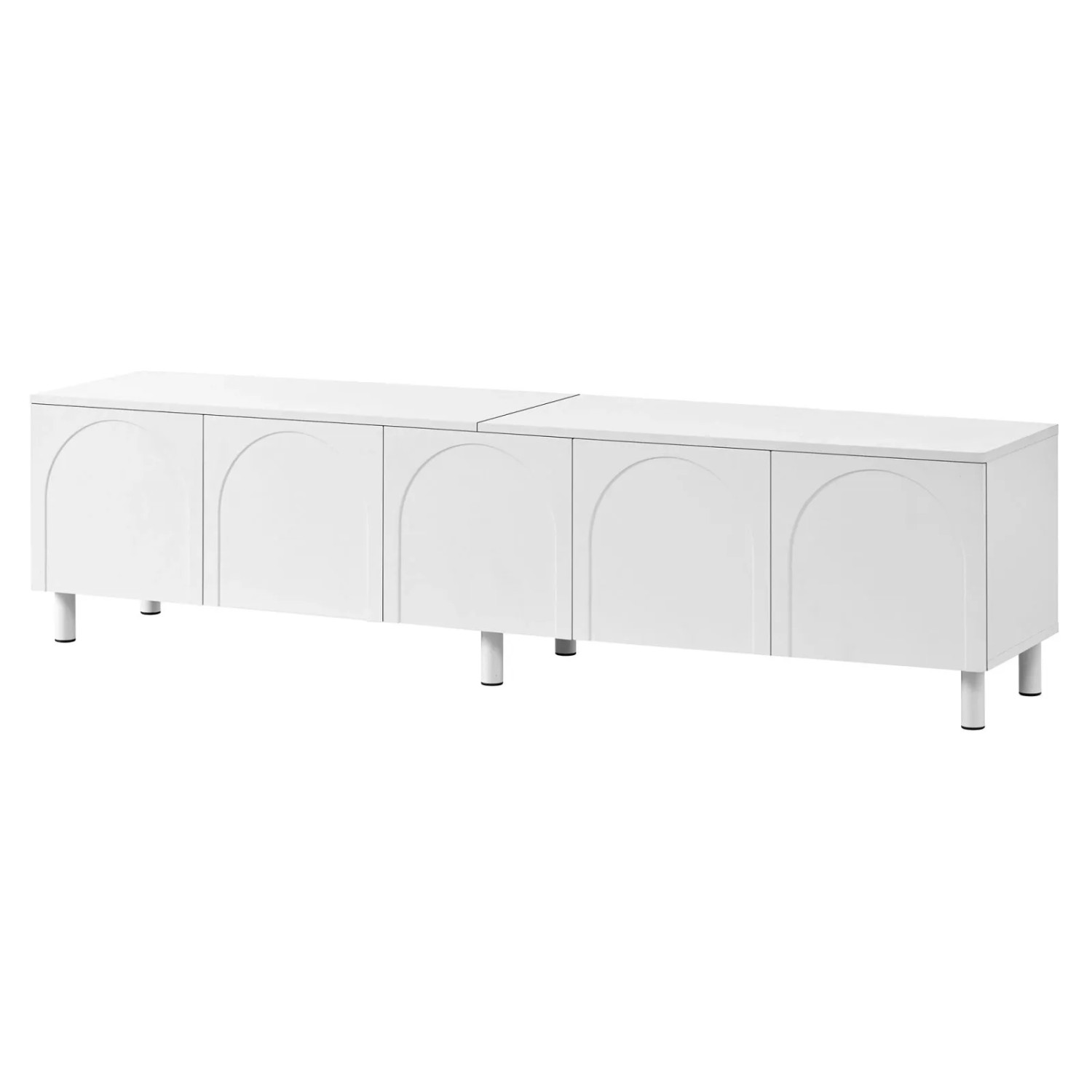PXloue TV Lowboard Weiß mit 5 Türen und Metallfüßen 180 x 38 x 45 cm