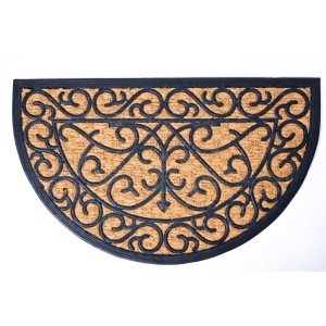 Halbrunde Fußmatte Klara aus Kokos/Gummi mit Relief und Ornamenten, 45x75 cm.