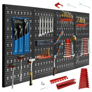 CCLIFE Werkzeugwand, 4-teilig mit Zubehör. Lochwand-System zur Werkzeugorganisation in Werkstatt und Garage.