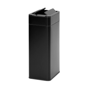 Svita SE40L Sensormülleimer, Butterfly Mülleimer aus Stahl, schwarz, mit geöffnetem Deckel.