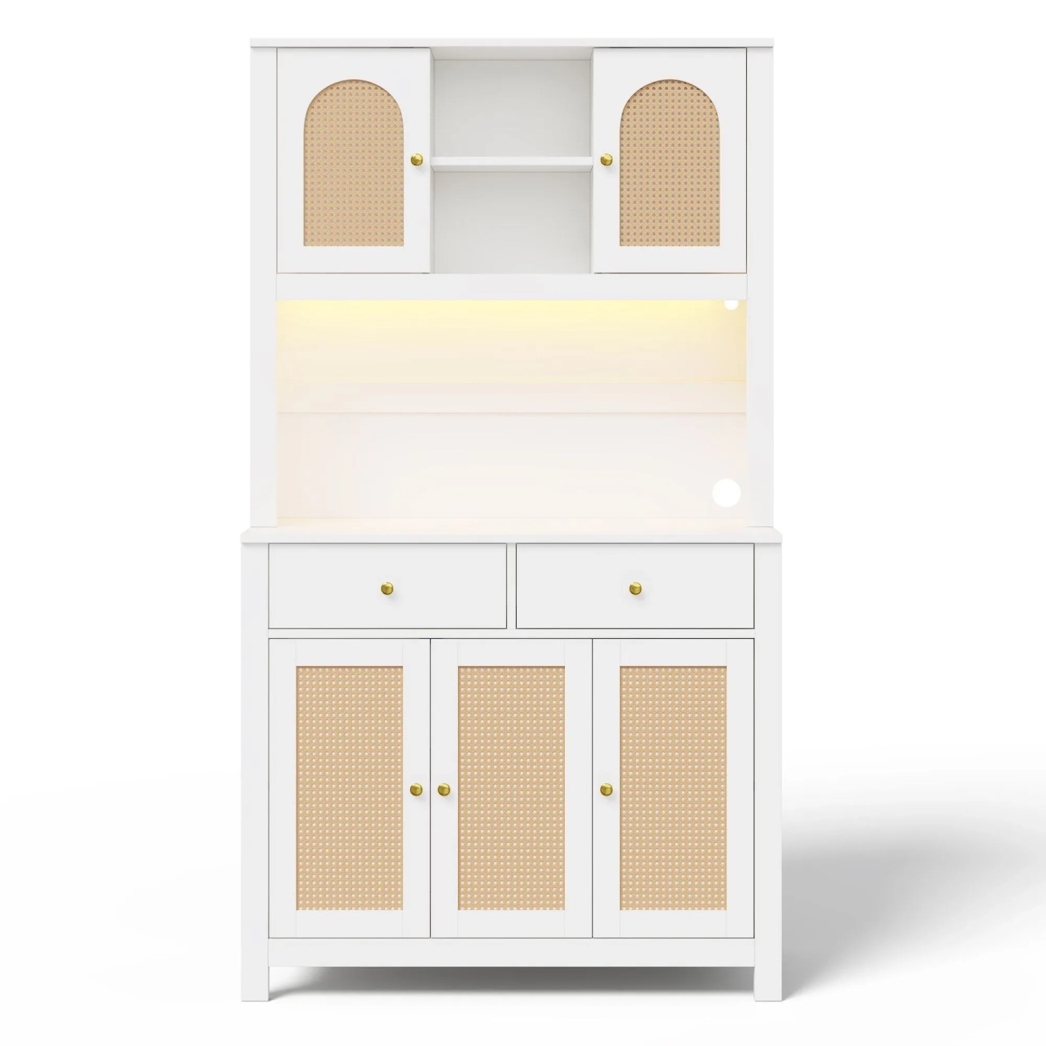 Merax Küchenschrank 100x40x180 cm 5 Rattantüren 2 Schubladen LED