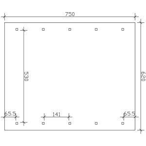 Skizze des Satteldach-Carports Wallgau Nussbaum 620x750 cm mit Maßangaben.