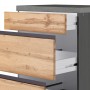 Küchenzeile Turin: Detailansicht der Schubladen in Wotaneiche und Graphit. Moderne Einbauküche.