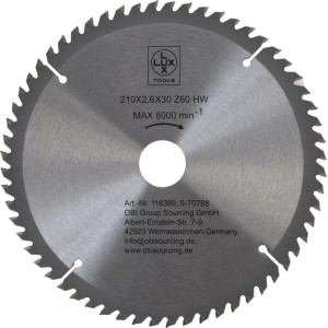 LUX-TOOLS HM-Kreissägeblatt, 210 mm Durchmesser, 60 Zähne für präzise Holzschnitte.