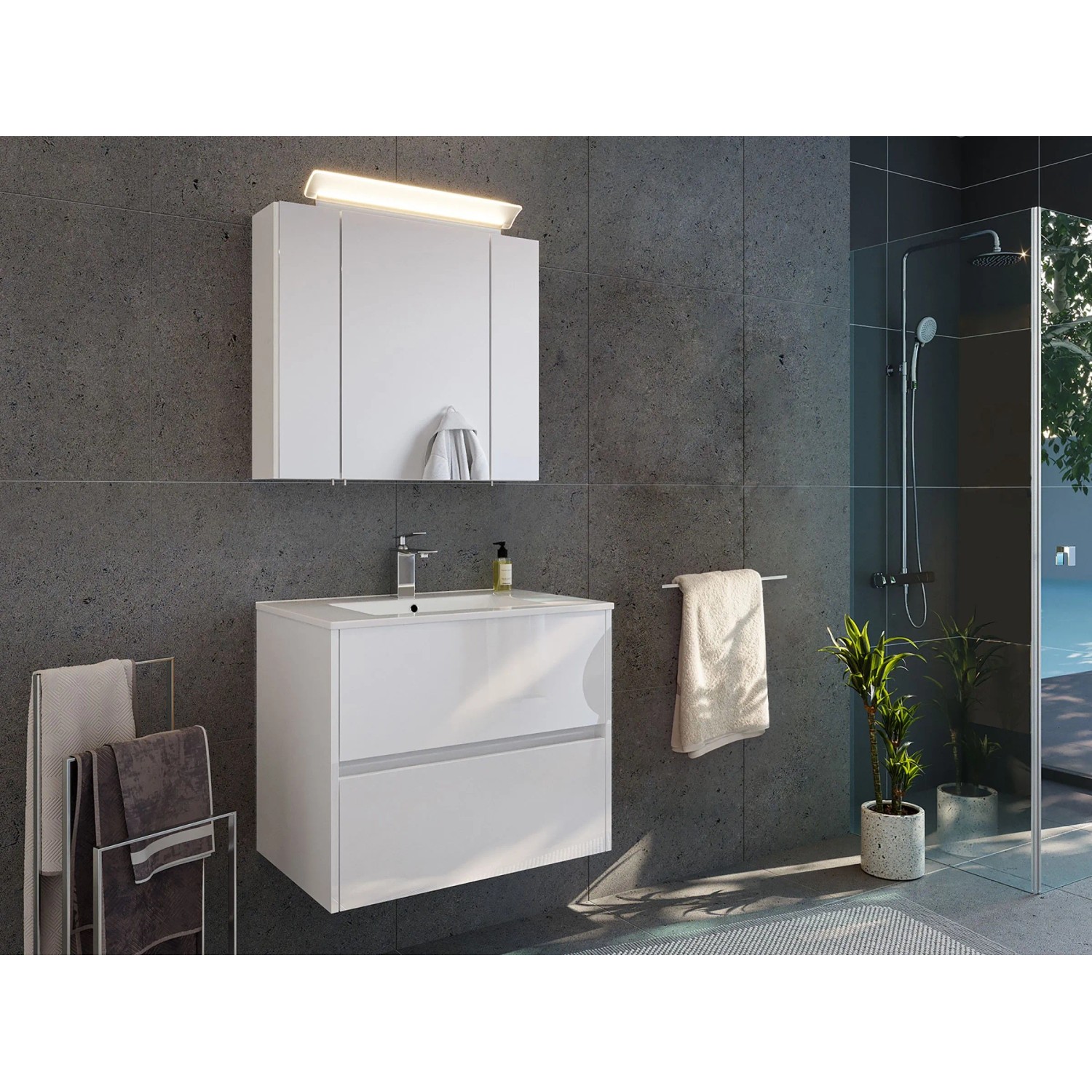 Posseik Badmöbelset Limes 70 cm Weiß Hochglanz