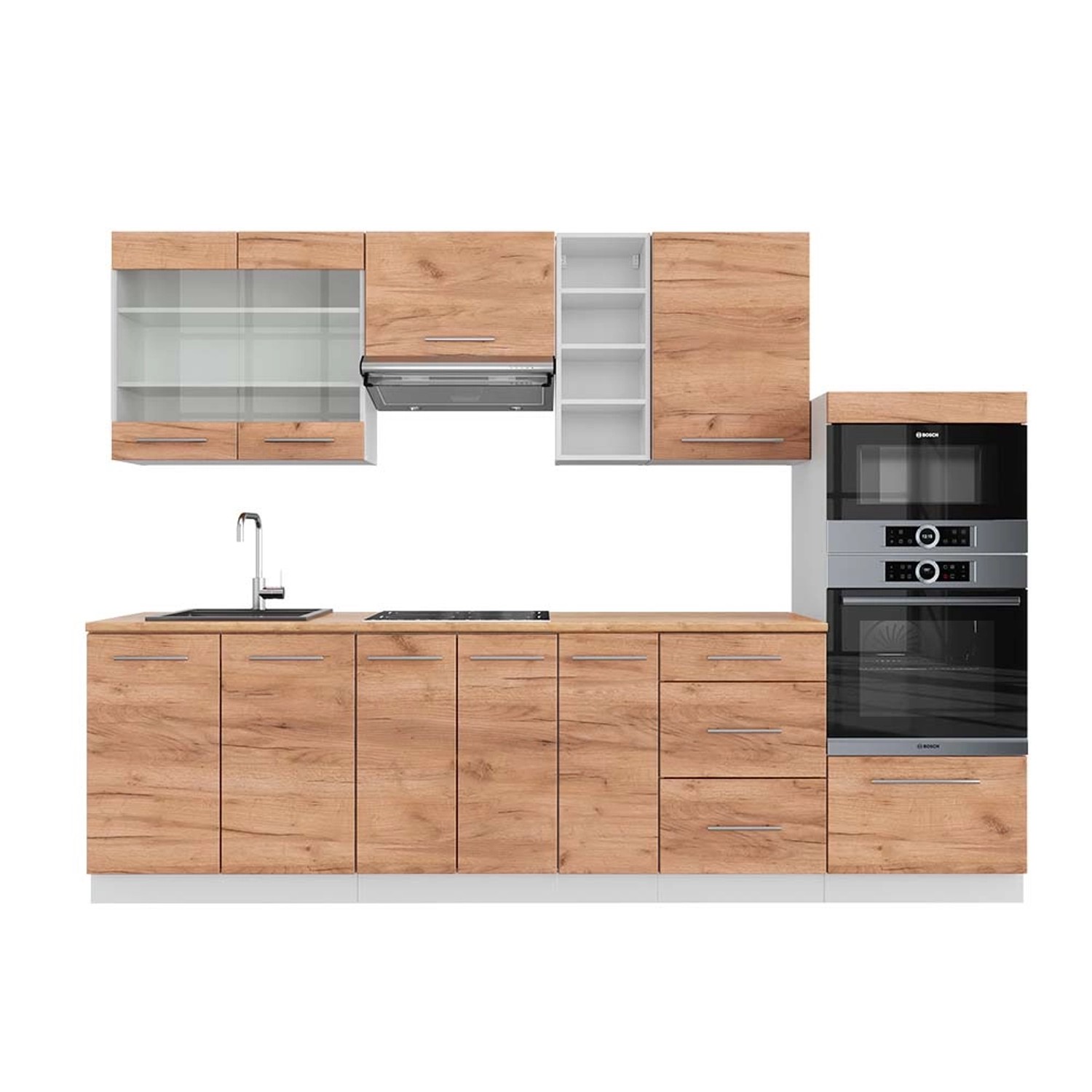 Vicco Fame-Line Küchenzeile Goldkraft Eiche/Weiß 280 cm AP Eiche günstig online kaufen