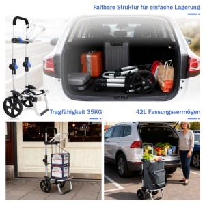 Sekey 3-in-1 Einkaufstrolley, faltbar, mit Kühlfach und Spanngurt, grau. Vielseitig für Einkauf, Picknick und Camping.