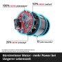 Detailaufnahme des bürstenlosen Motors des Einhell Akku-Schlagbohrschraubers mit Leistungsangaben.