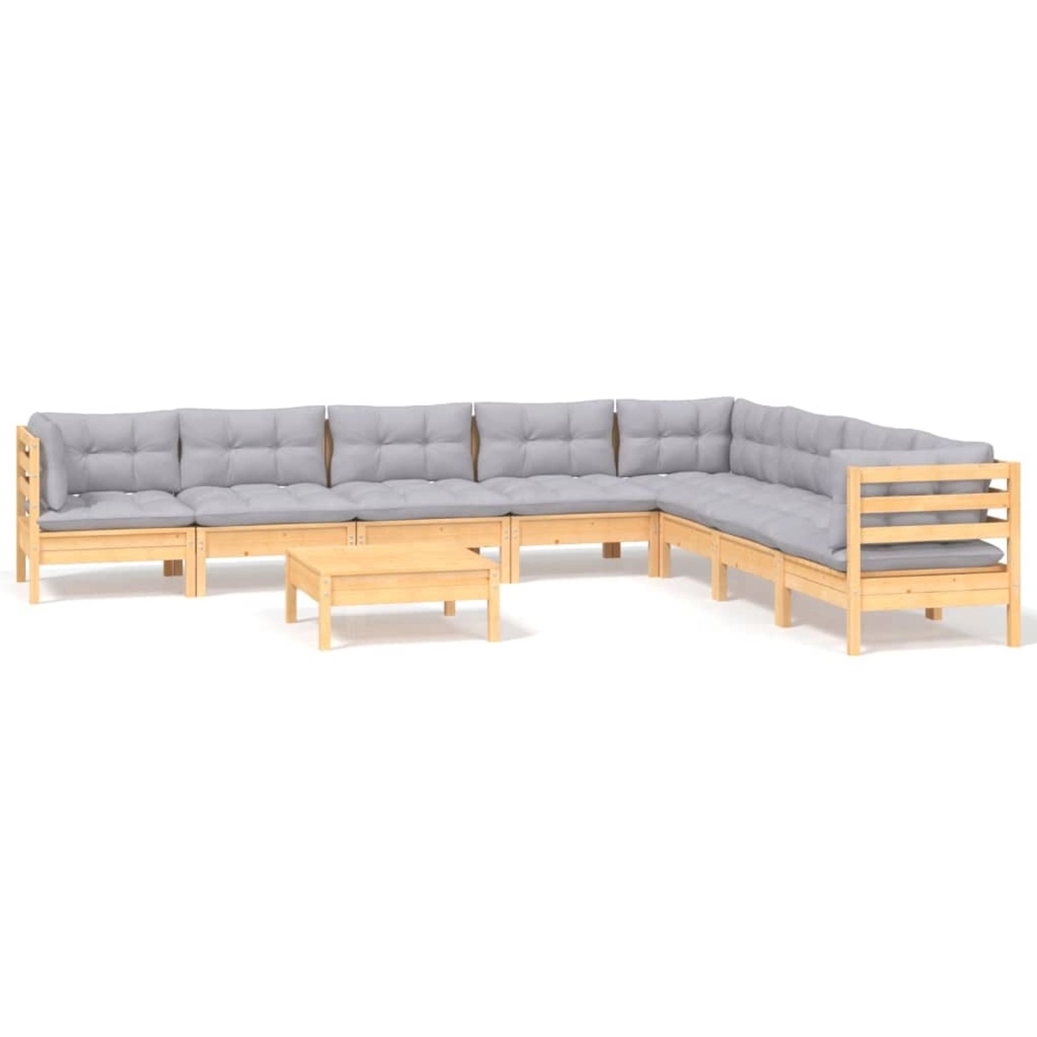 vidaXL 9-Tlg Garten-Lounge-Set mit Grauen Kissen Kiefer Massivholz 3096808 günstig online kaufen