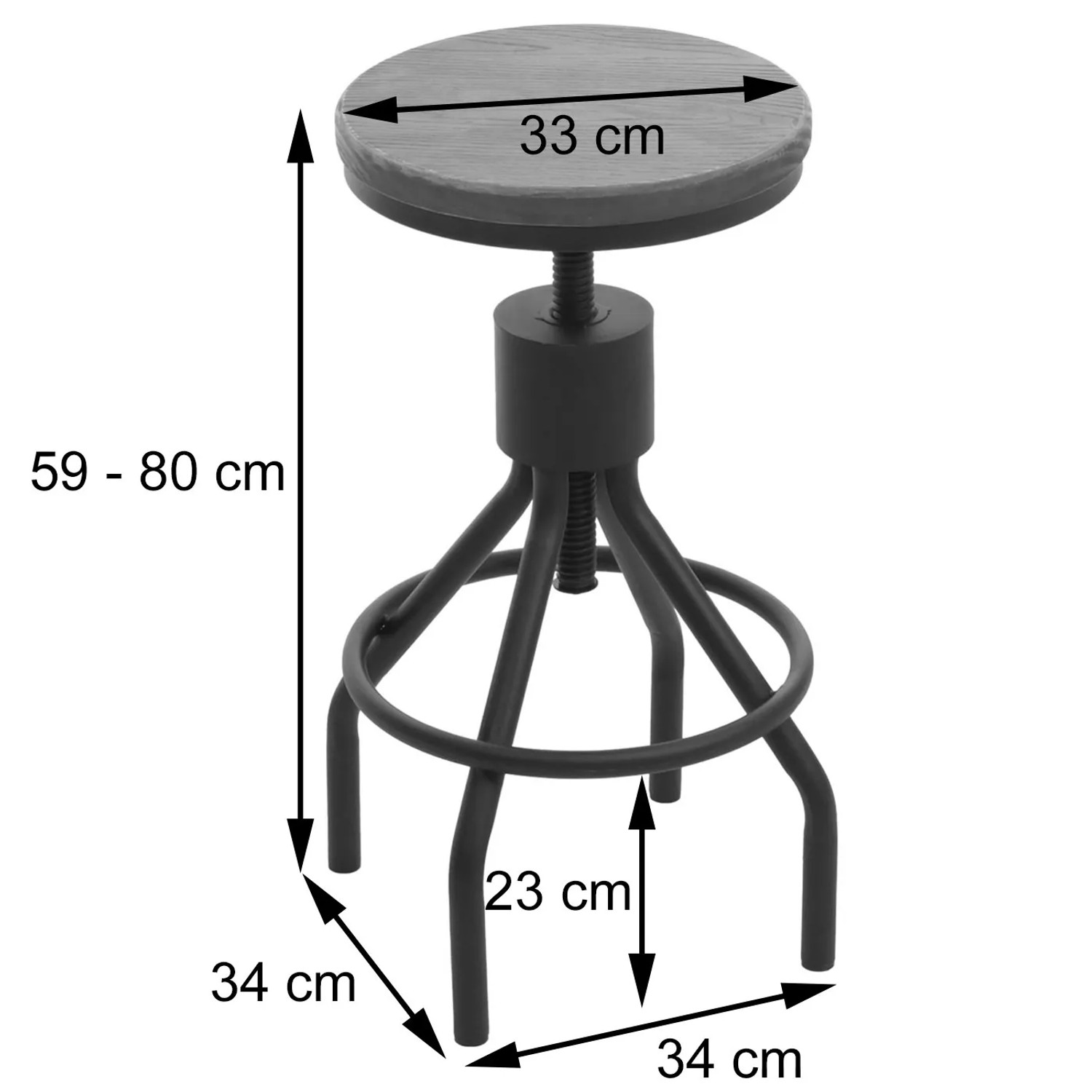 MCW Barhocker N17 2er-Set Natur, Maße: Höhe 59-80cm, Sitz Ø33cm, Fußablage Höhe 23cm, Breite/Tiefe 34cm