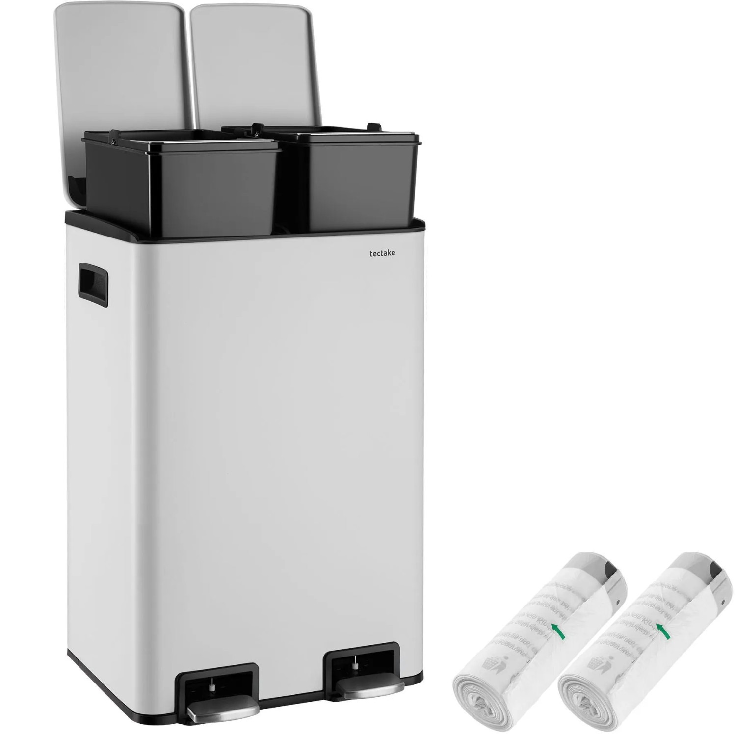 Tectake Mülleimer Pull 2 Kammer System  Je 20 L Mit Fußpedalen 2 x 20 L 34 5 x 40 5 x 60 5 cm Weiß