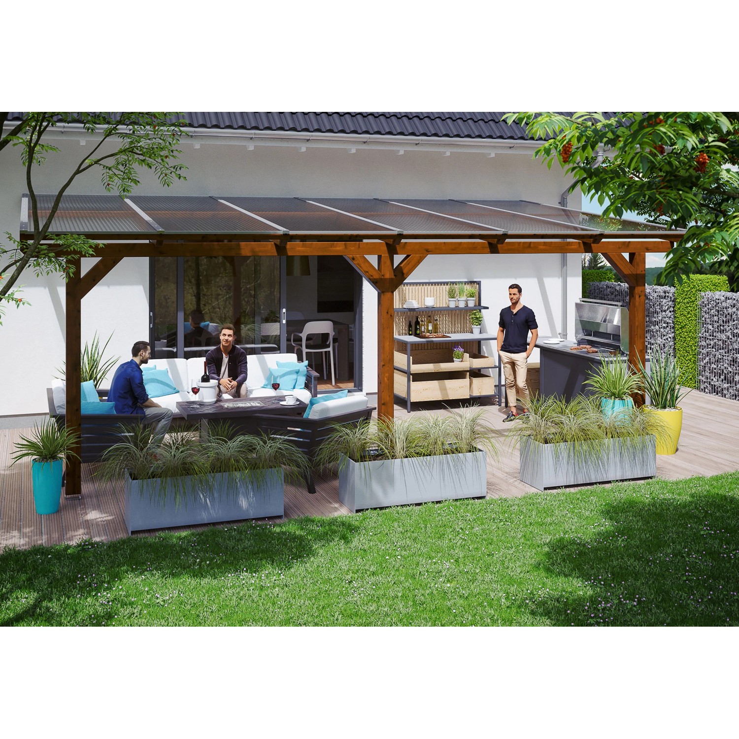 Skan Holz Terrassenüberdachung Andria 648 x 400 cm Leimholz Nussbaum