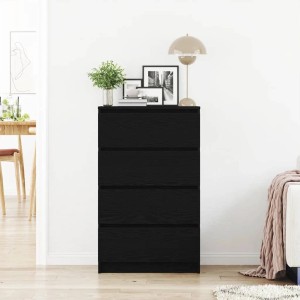 Schwarzes Sideboard in Eichen-Optik mit 4 Schubladen (60x35x98,5 cm) aus Holzwerkstoff.