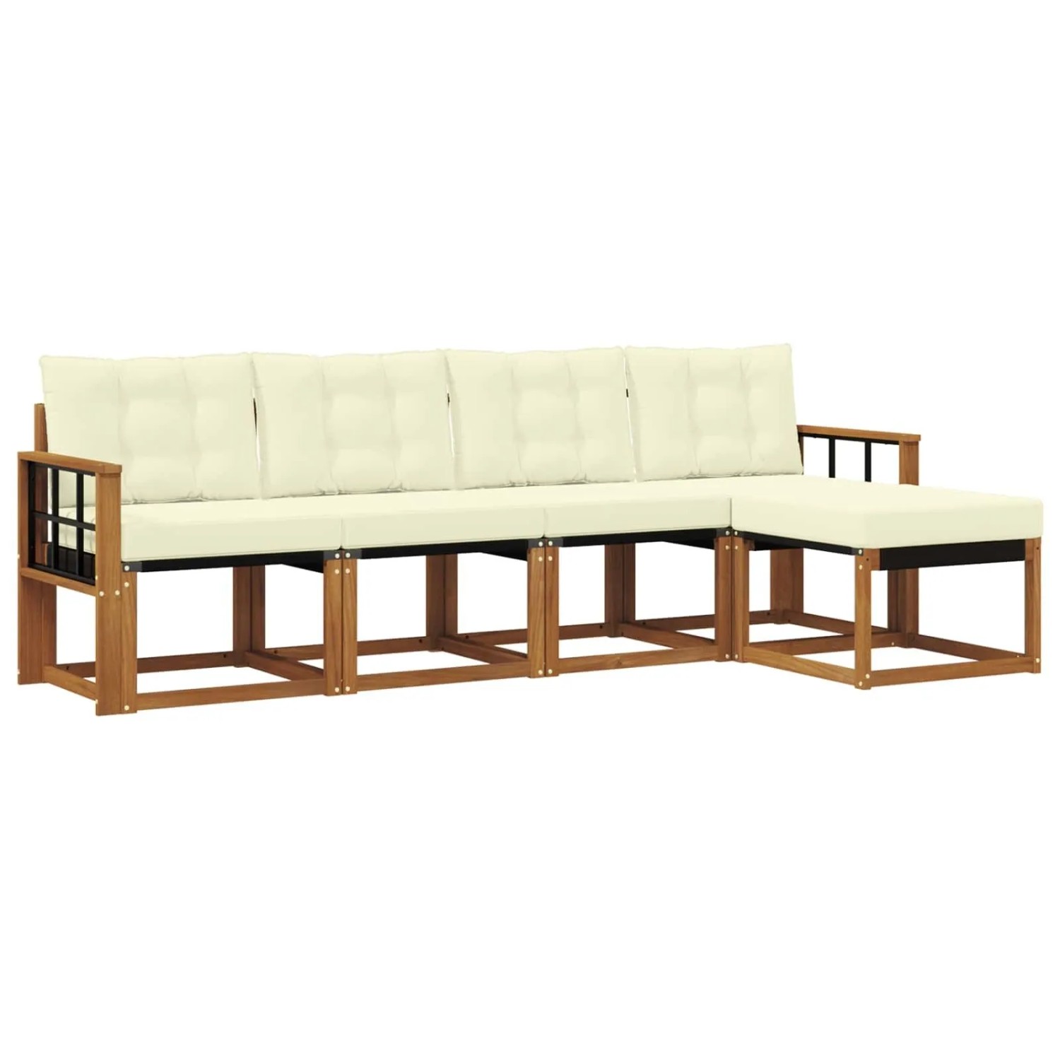 vidaXL Outdoor-Sofagarnitur mit Kissen 5-Tlg Natur und Creme 3368573
