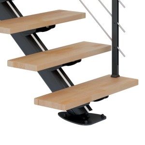 Dolle Mittelholmtreppe Sydney mit Buchenstufen und anthrazitfarbenen Metallteilen.